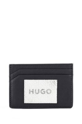 Hugo Leather Card Holder With Contrast Logo Patch In Black