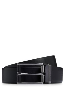 Hugo Boss Reversible Belt In Smooth And Structured Italian Leather In Black