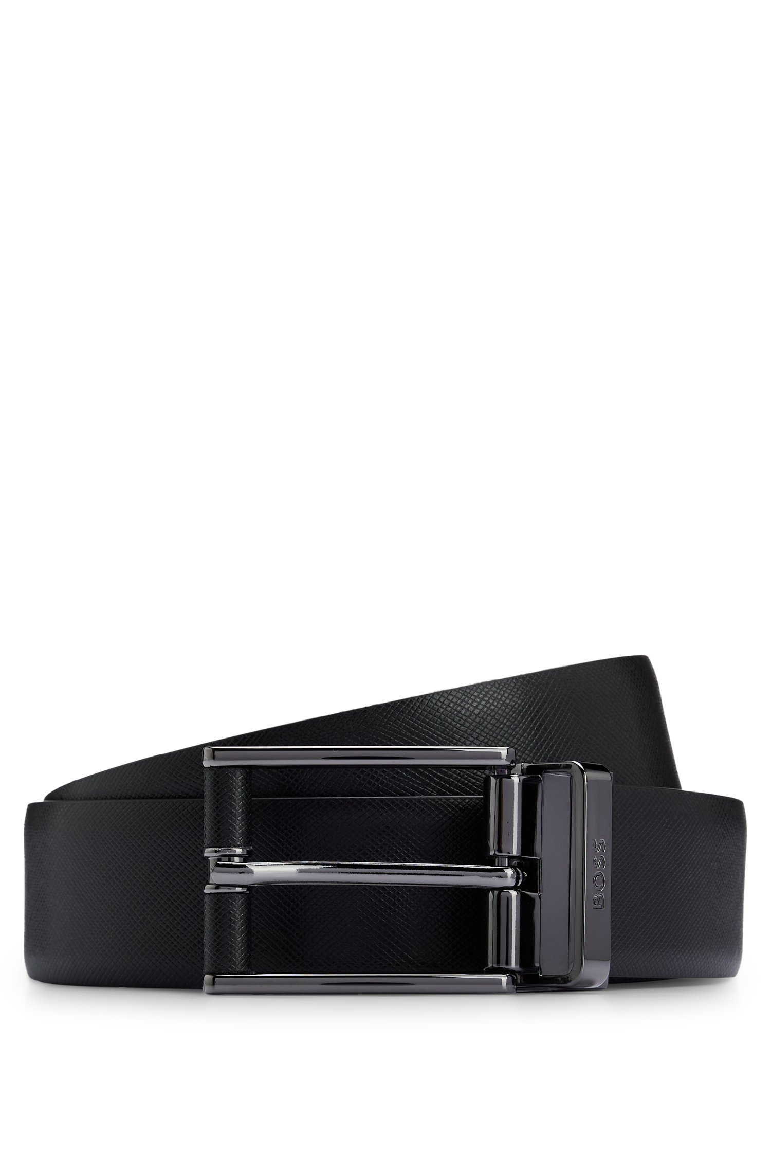 Reversible belt in smooth and structured Italian leather