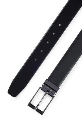 Reversible belt in smooth and structured Italian leather, Black
