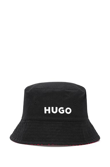 Reversible logo-print bucket hat in cotton twill, Black