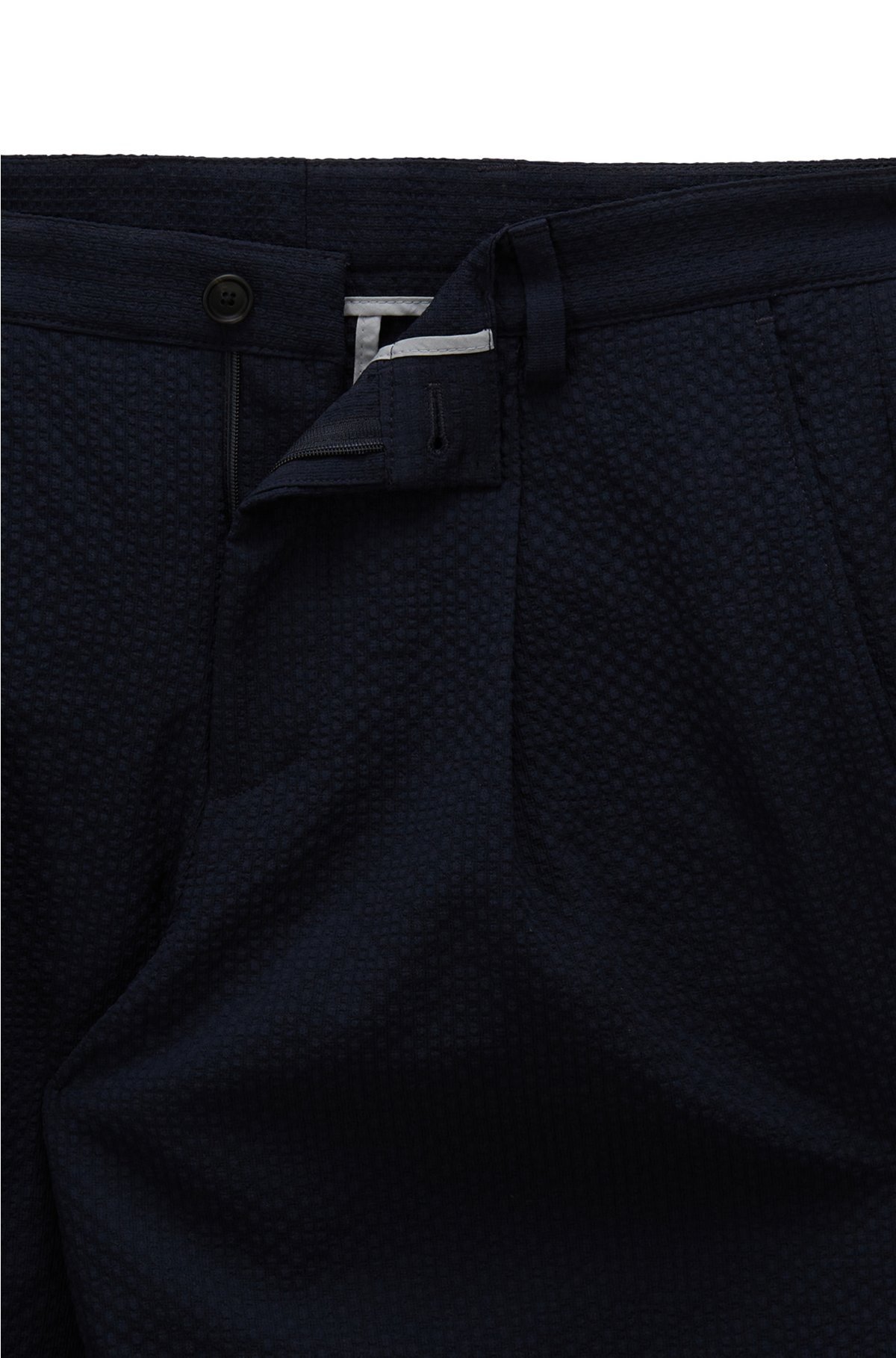 BOSS - Tapered-fit shorts in performance-stretch seersucker