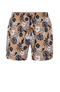 Floral-print swim shorts with logo detail, Beige