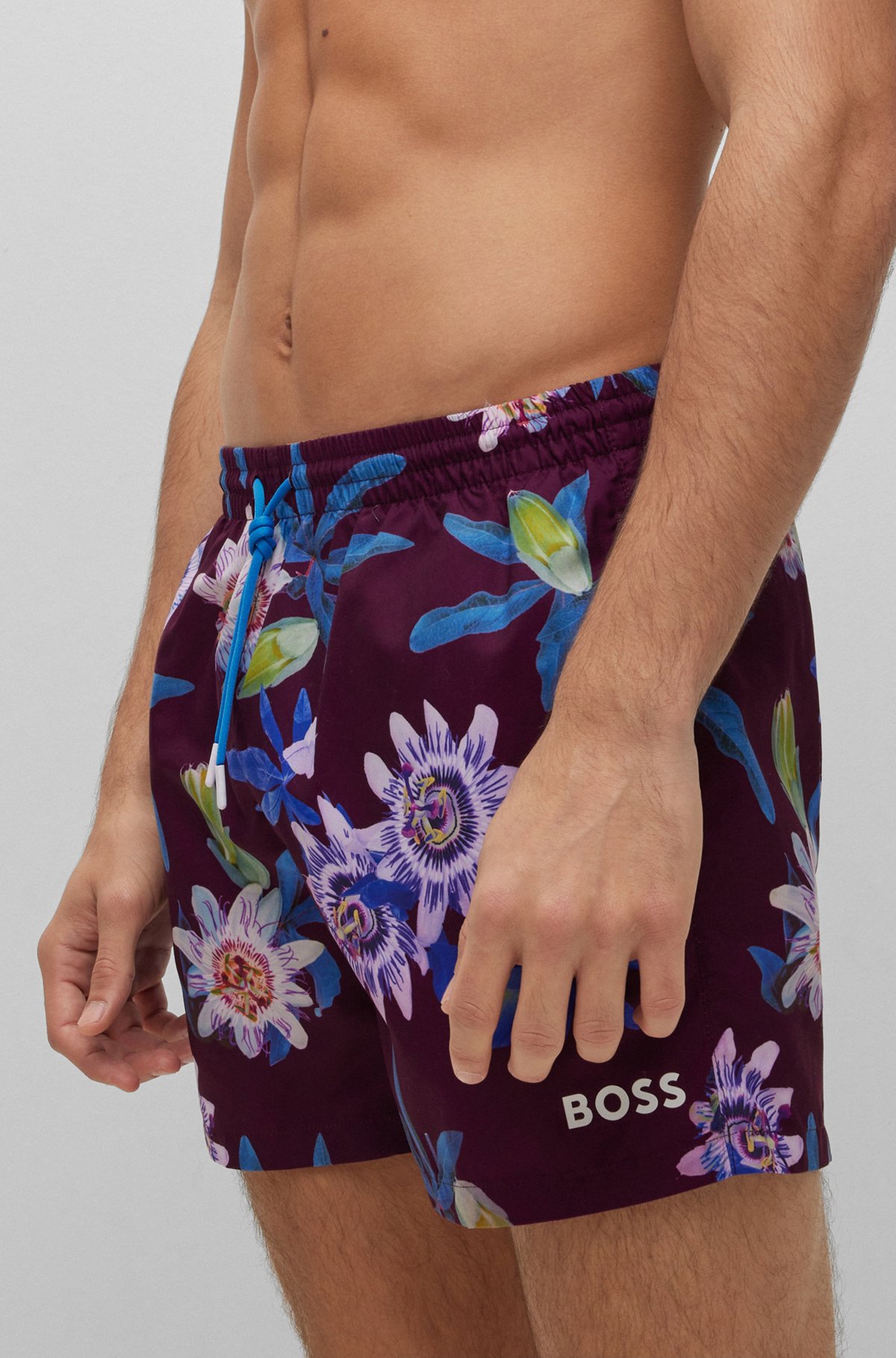 Floral-print swim shorts with logo detail, Dark Purple