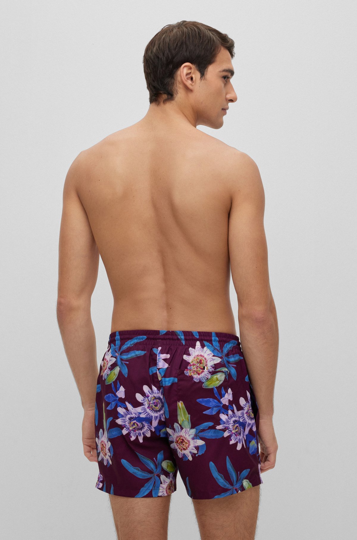 Floral-print swim shorts with logo detail, Dark Purple