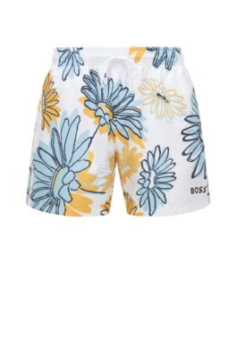Hugo Boss Floral-print Swim Shorts With Logo Detail In Light Yellow