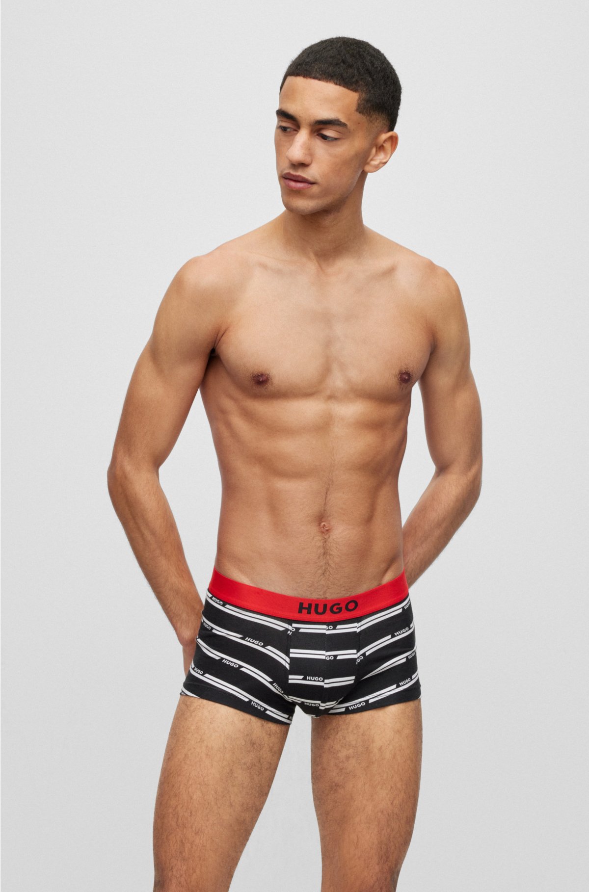 HUGO - Two-pack of logo-waistband trunks in stretch cotton