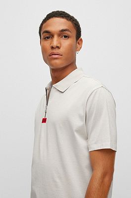 HUGO - with Mercerised-cotton placket zip shirt polo