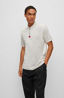 HUGO - Mercerised-cotton with zip placket polo shirt