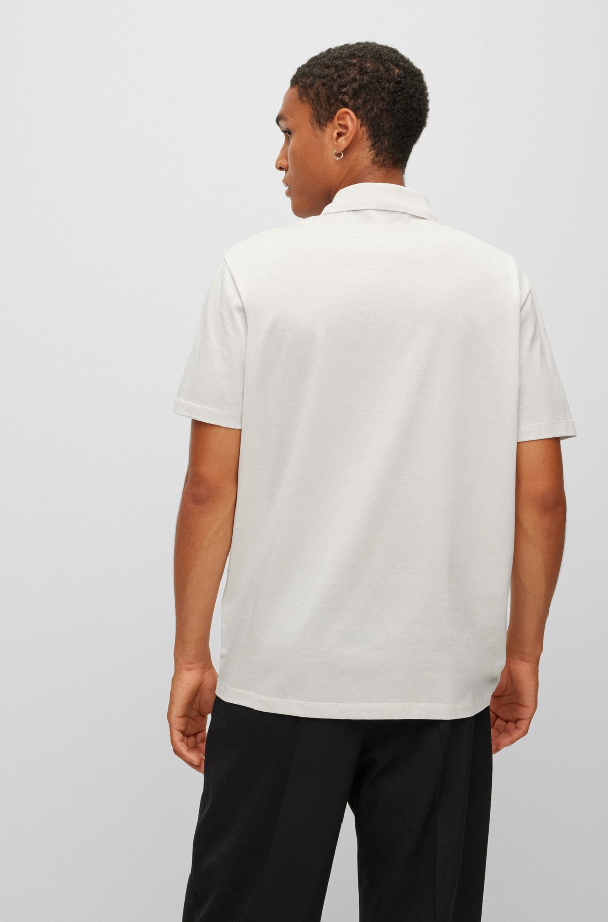 HUGO - Mercerised-cotton polo shirt with zip placket