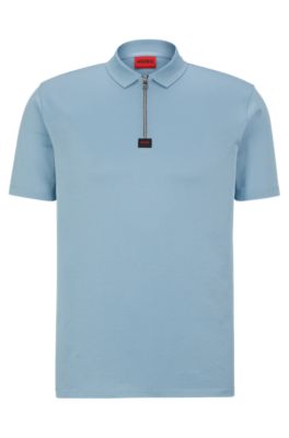 Hugo Mercerised-cotton Polo Shirt With Zip Placket In Blue