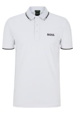 BOSS Cotton blend polo shirt with contrast logos