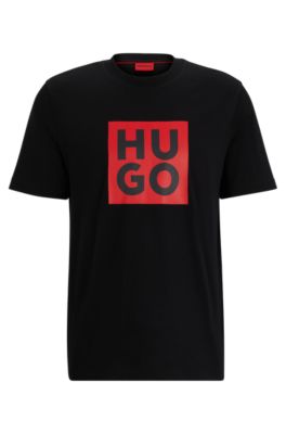 Hugo Organic-cotton T-shirt With Logo Print In Black