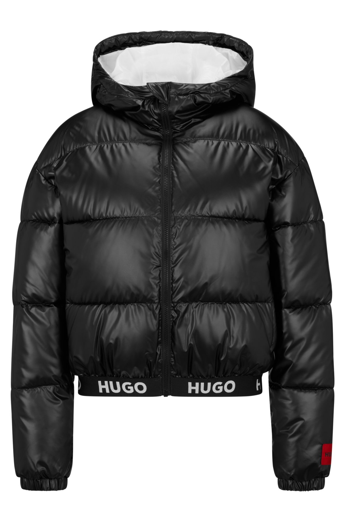 HUGO - Hooded jacket waistband logo with regular-fit