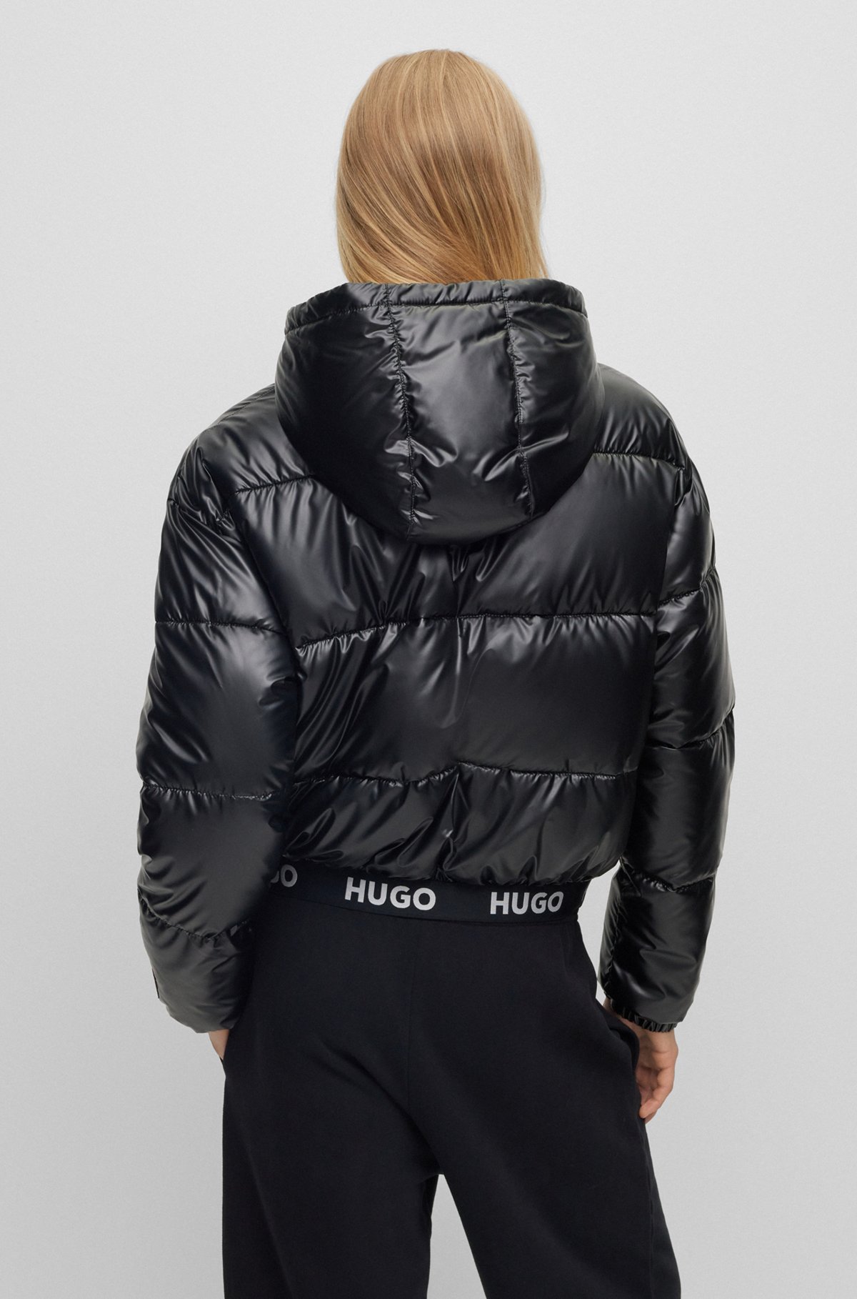HUGO - Hooded regular-fit jacket with logo waistband