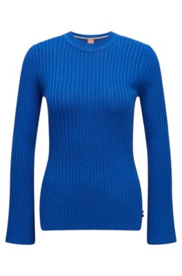 BOSS - Slim-fit sweater with ribbed structure and side slits