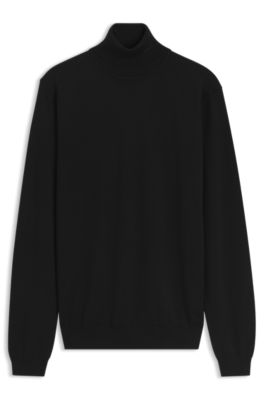 Pull &agrave; col roul&eacute; en laine m&eacute;rinos avec logo brod&eacute;, Noir