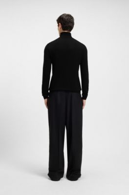 Merino wool turtleneck sweater with embroidered logo, Black