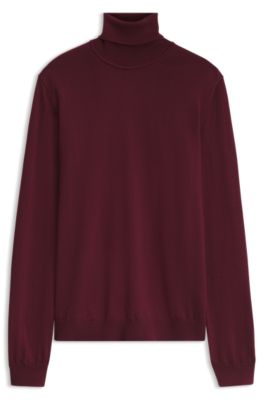 Pull &agrave; col roul&eacute; en laine m&eacute;rinos avec logo brod&eacute;, Rose fonc&eacute;