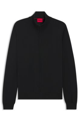 Chaqueta con cremallera regular fit en lana virgen, Negro