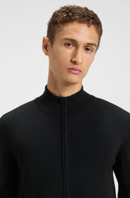 Chaqueta con cremallera regular fit en lana virgen, Negro