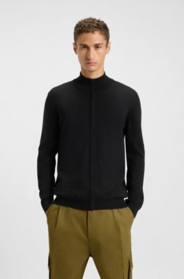 Chaqueta con cremallera regular fit en lana virgen, Negro