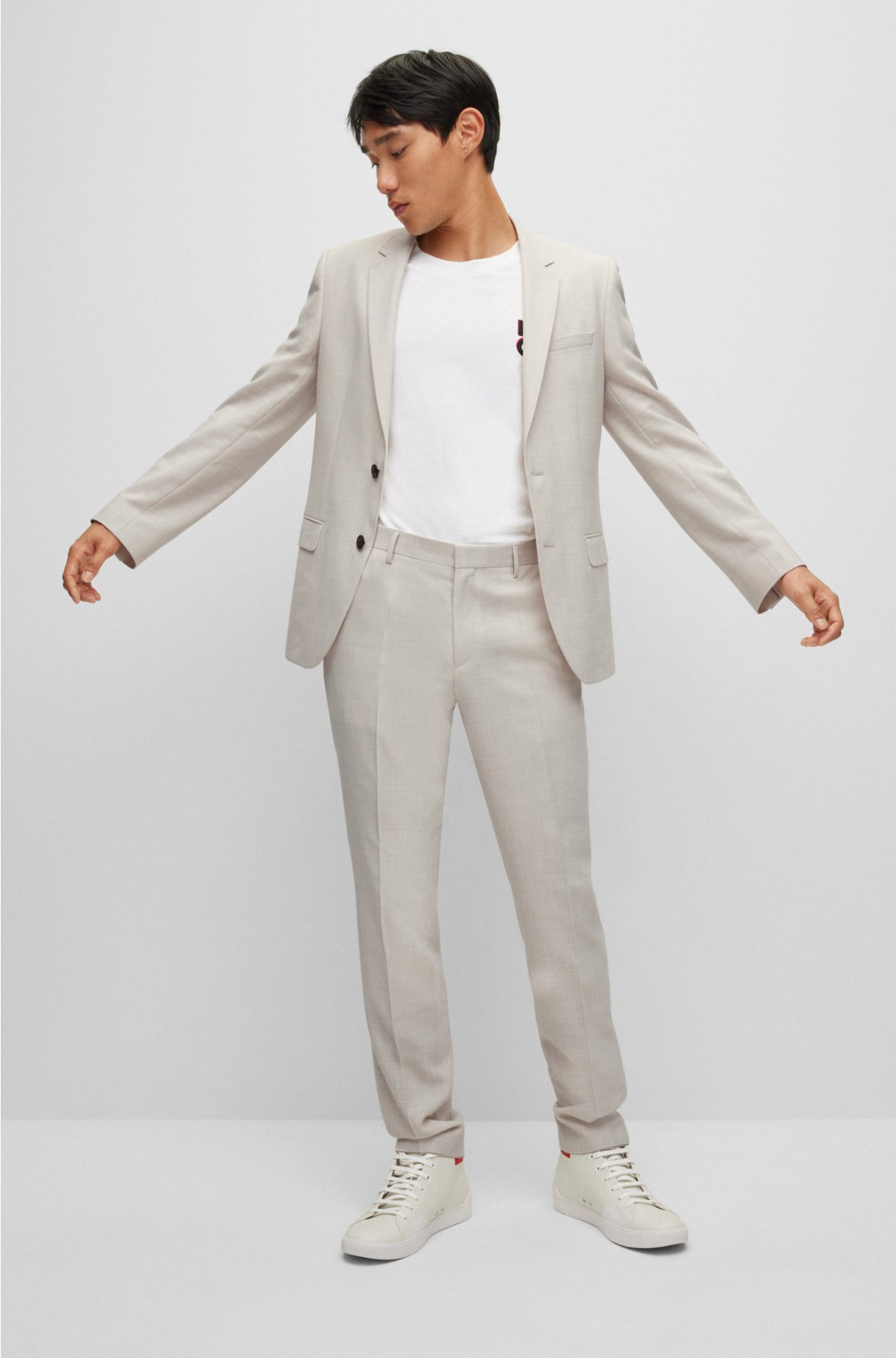 Slim Fit Linen Suit Pants - Light beige - Men