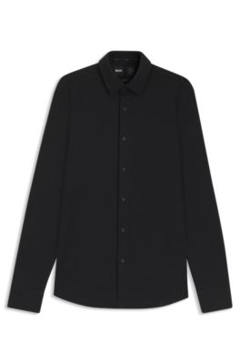Chemise Slim en coton stretch m&eacute;lang&eacute; performant, Noir