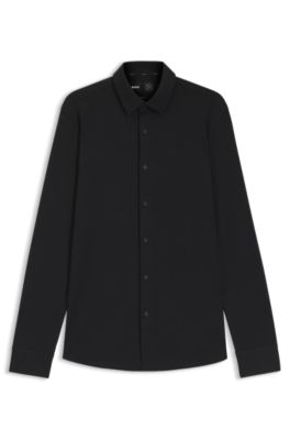 Slim-fit shirt in a performance-stretch cotton blend, Black