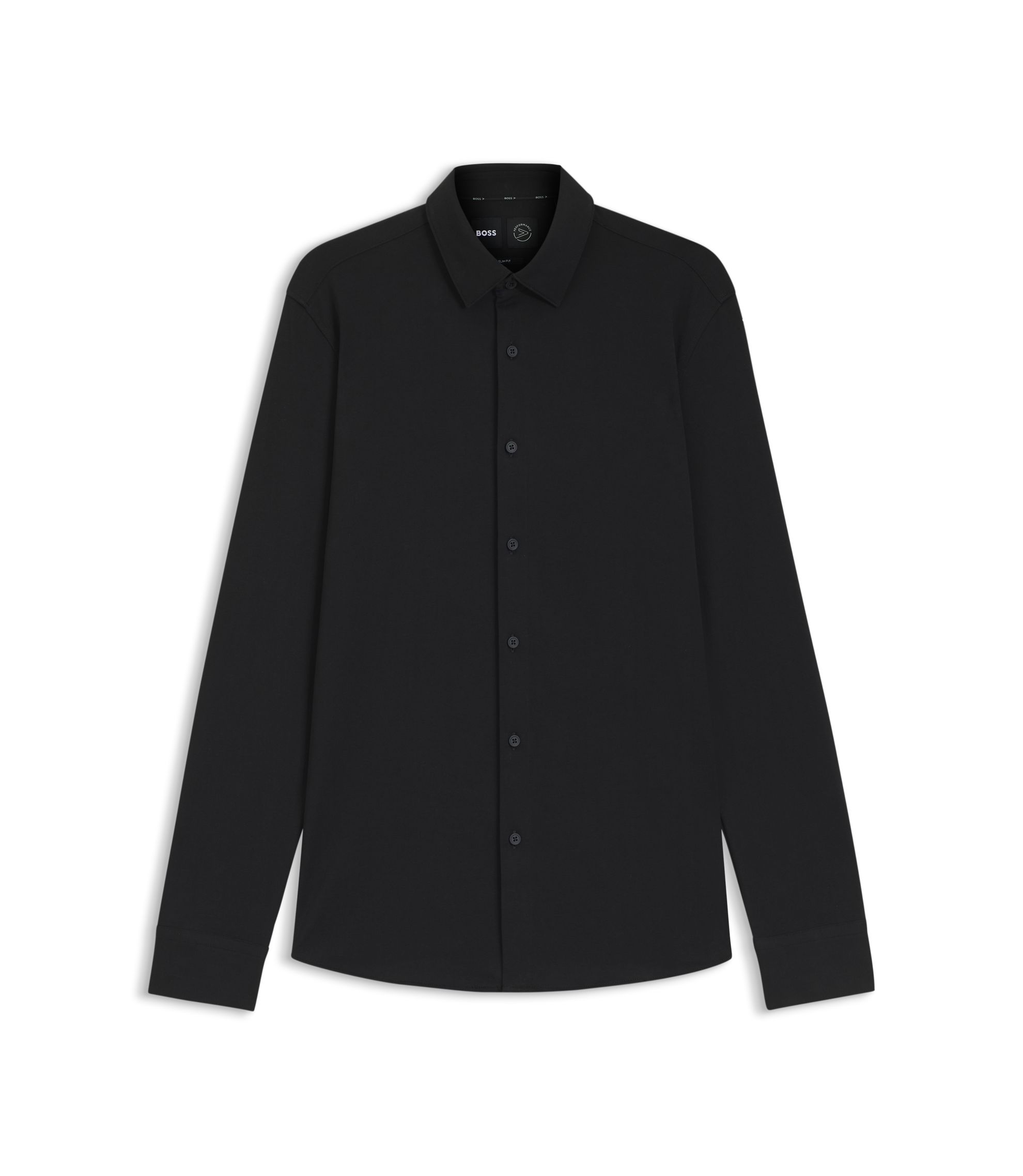BOSS Slim-fit shirt in a performance-stretch cotton blend, Men, Size: 15, Black