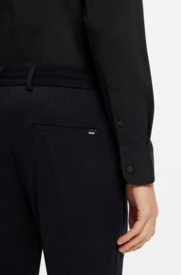 Performance-stretch slim-fit shirt in a cotton blend, Black