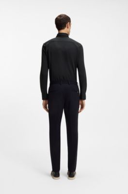 Performance-stretch slim-fit shirt in a cotton blend, Black