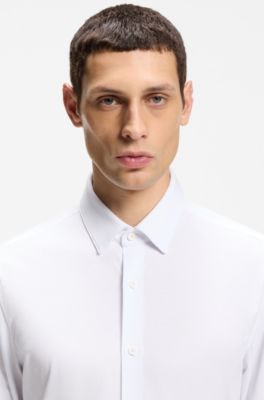 Slim-fit shirt in a performance-stretch cotton blend, White