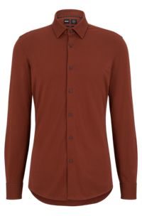 Slim-fit shirt in performance-stretch jersey, Brown
