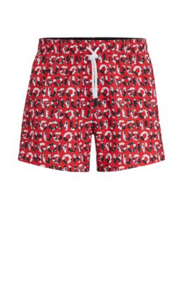 Hugo -material Swim Shorts With Logo Print In Red