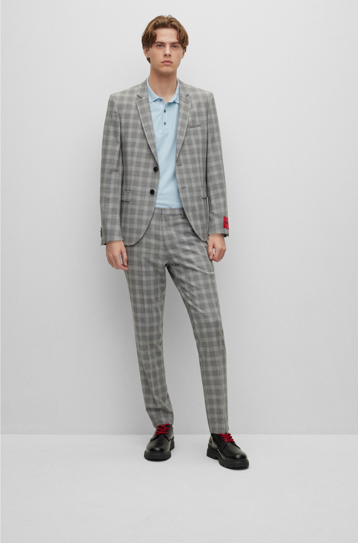 Slim-fit suit in checked performance-stretch fabric