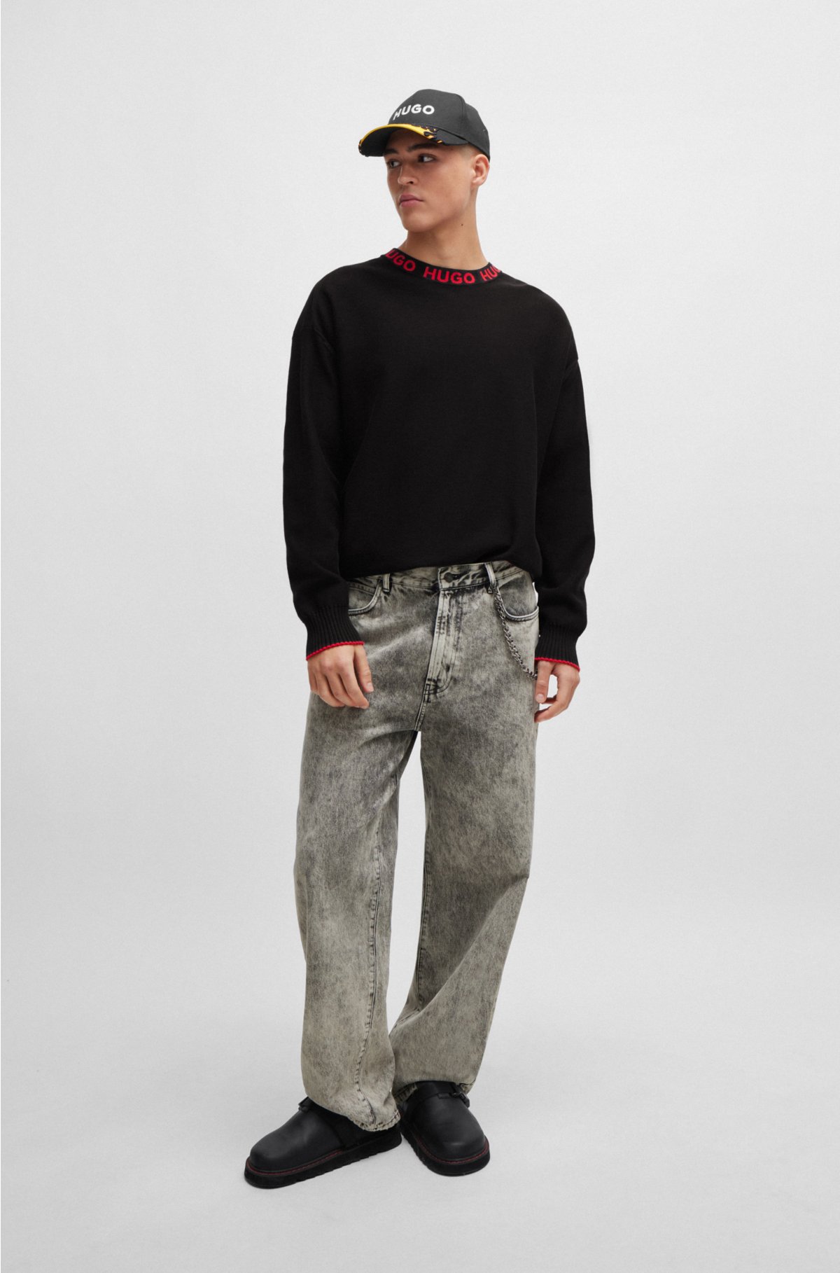HUGO - Oversize-fit sweater in with logo collar