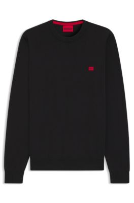 Cotton sweater with red logo label, Black