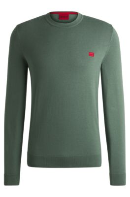 Cotton sweater with red logo label, Light Green
