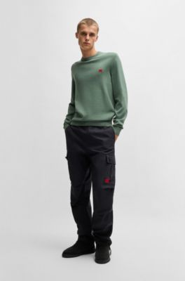 Cotton sweater with red logo label, Light Green