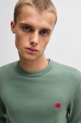 Cotton sweater with red logo label, Light Green