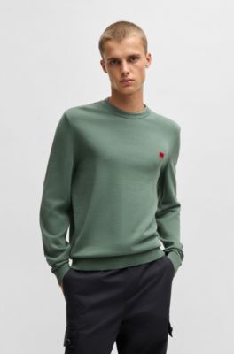Cotton sweater with red logo label, Light Green