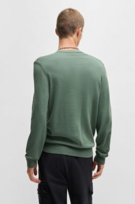 Cotton sweater with red logo label, Light Green