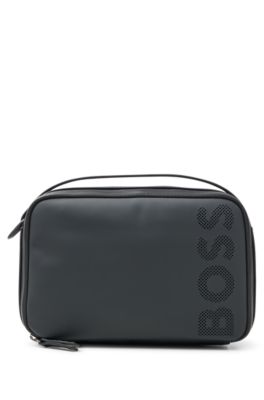 BOSS - Faux-leather washbag with perforated logo
