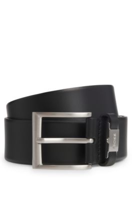 Logo-keeper belt in Italian leather, Black