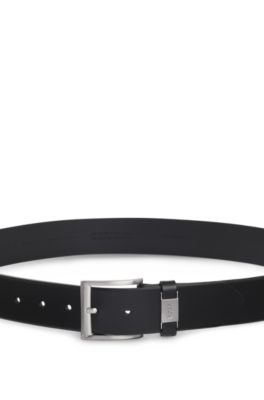 Logo-keeper belt in Italian leather, Black