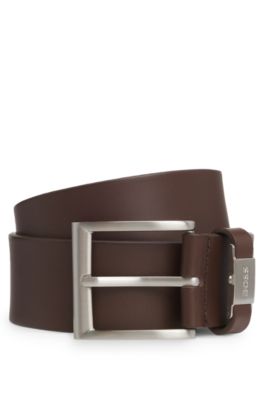 Logo-keeper belt in Italian leather, Dark Brown