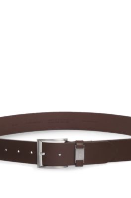 Logo-keeper belt in Italian leather, Dark Brown