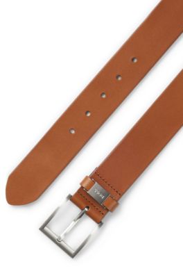 Logo-keeper belt in Italian leather, Brown