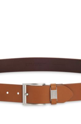 Logo-keeper belt in Italian leather, Brown